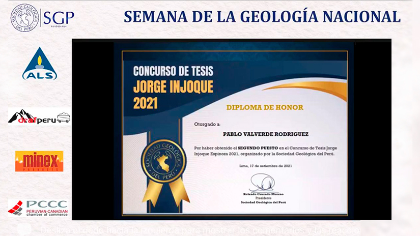 Egresado de Ingeniería Geológica gana concurso de la Sociedad Geológica del Perú